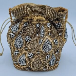 Vintage Style Sparkly Crystal Gold & Silver Purse Handbag #1517